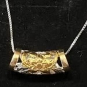 Sterling silver necklace. Unique tube floral pendant.